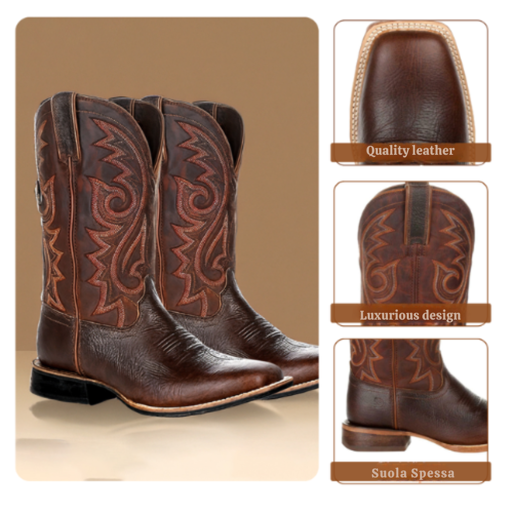 Kian | Rustic embroidered denim mid-calf boots