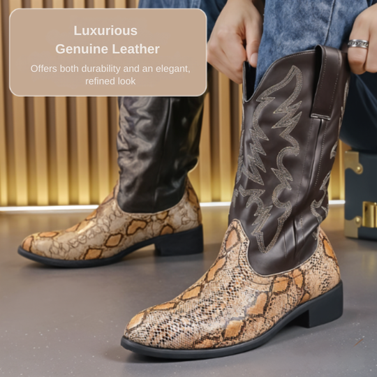 Frank | Western Boots in Snakeskin Style with Embroidery
