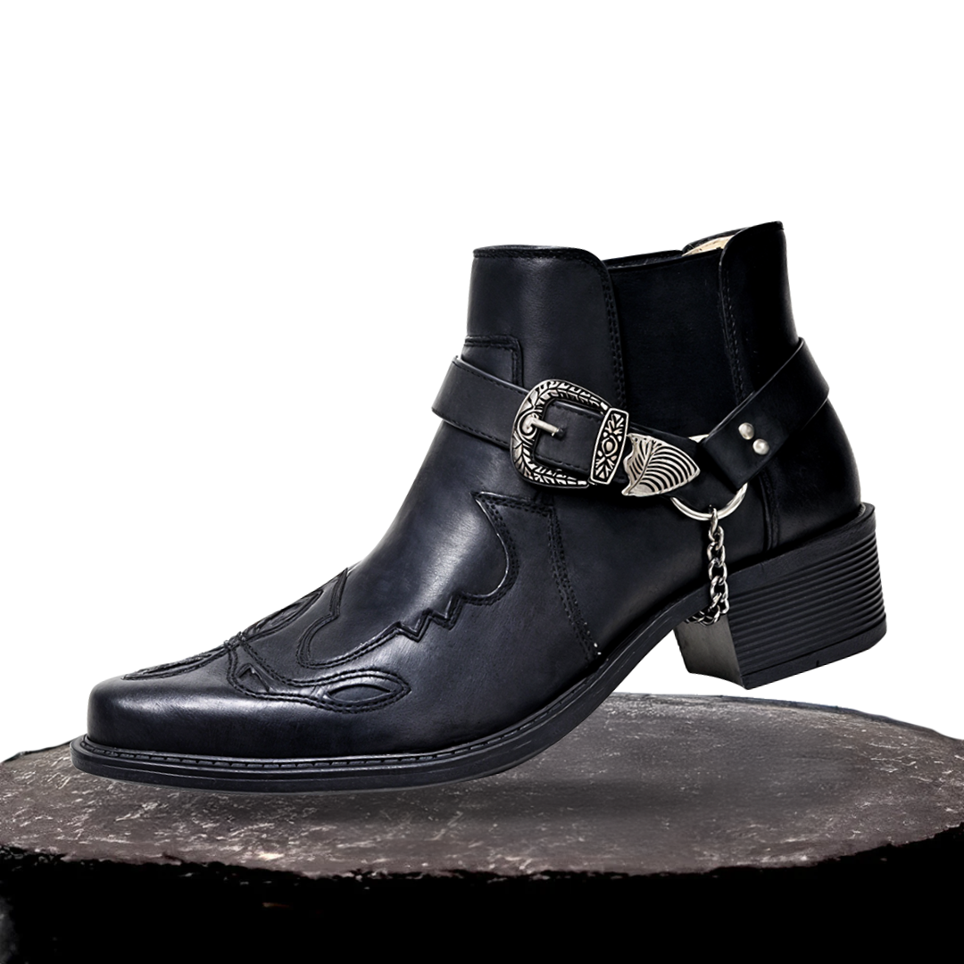 Sverre pointed-toe cowboy boots with chain buckle