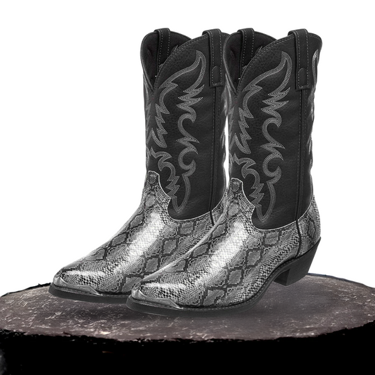 Frank | Western Boots in Snakeskin Style with Embroidery